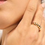 14K Solid Gold Croissant Ring Twisted Dome Ring