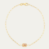 14K Gold Gemstone Paperclip Bracelet