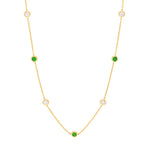 14K  Diamond &amp; Emerald Bezel Station Necklace 