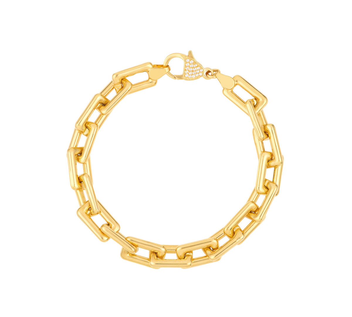 14K Gold Chunky Paperclip Bracelet with Diamond Pear Lock Real gold 