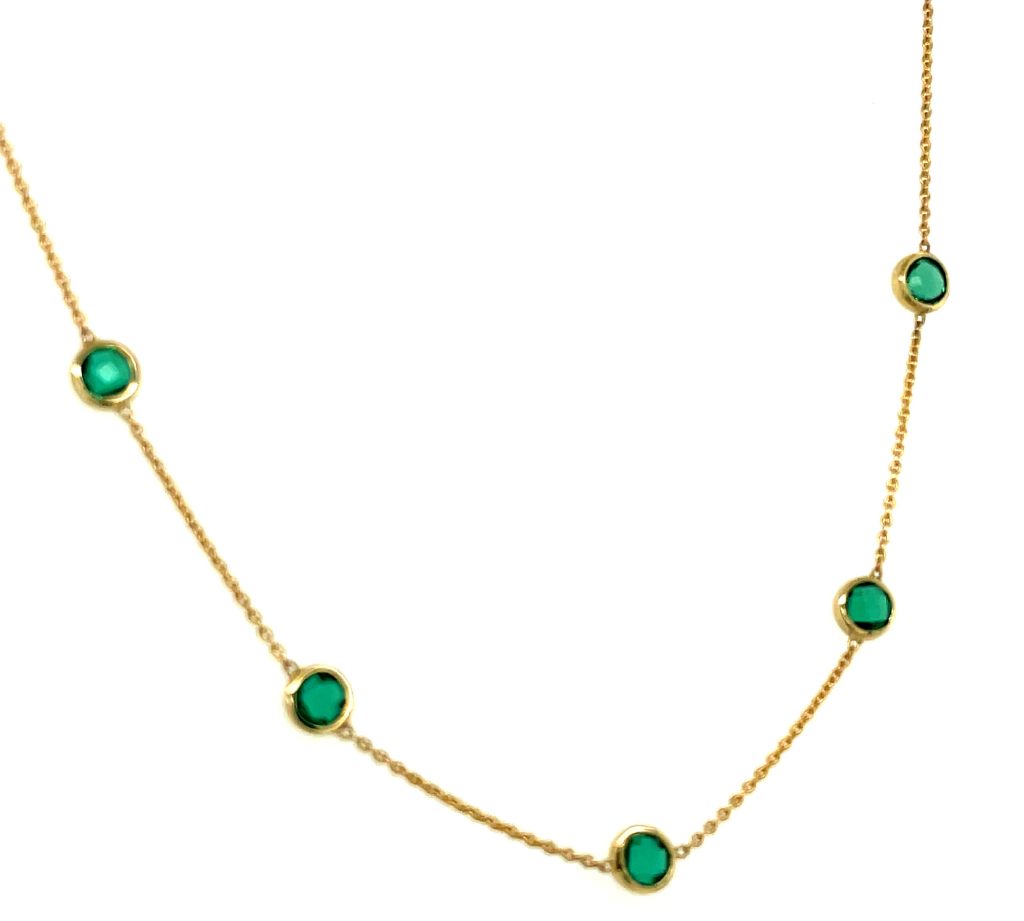 Bezel Set Emerald Choker Necklace | 14K Solid Gold Emerald Necklace | MONTENERI JEWELRY