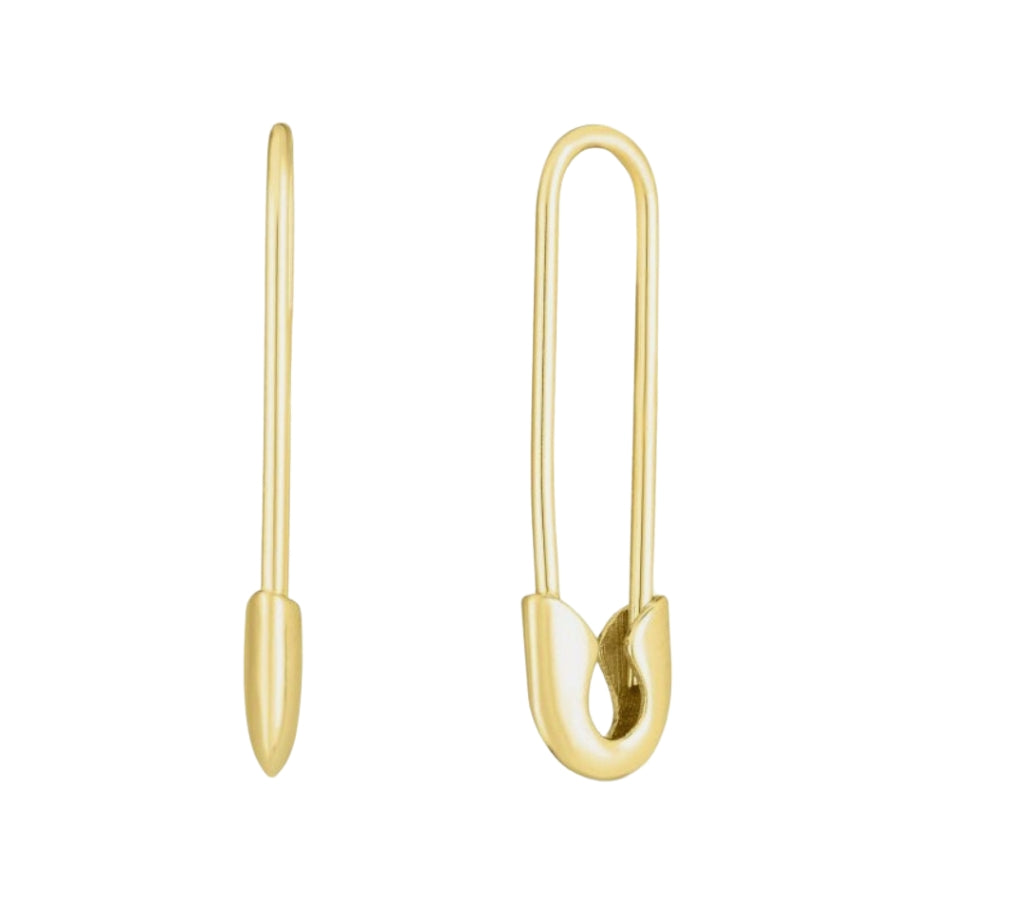 Side view of 14K gold safety pin earring 30mm
