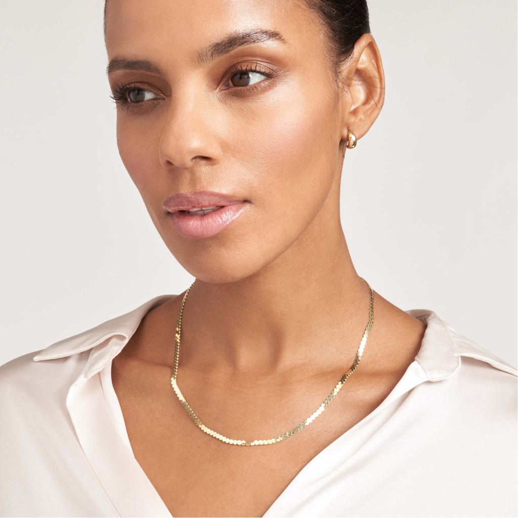 Minimalist 14K solid gold serpentine chain necklace with a flexible design