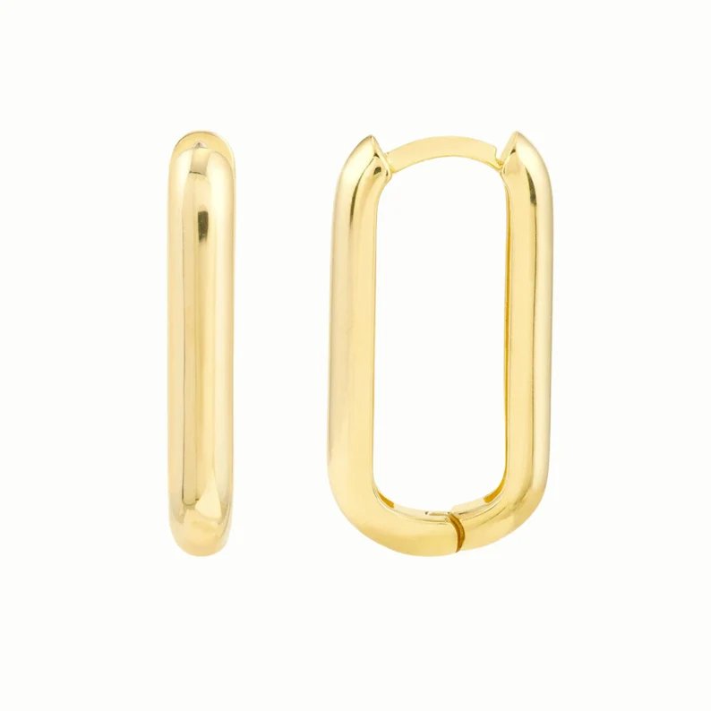 Detail photo of genuine 14k gold paperclip hoops – hypoallergenic jewelry