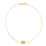 14K Gold Gemstone Paperclip Bracelet – Timeless Elegance