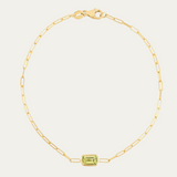 14K Gold Gemstone Paperclip Bracelet