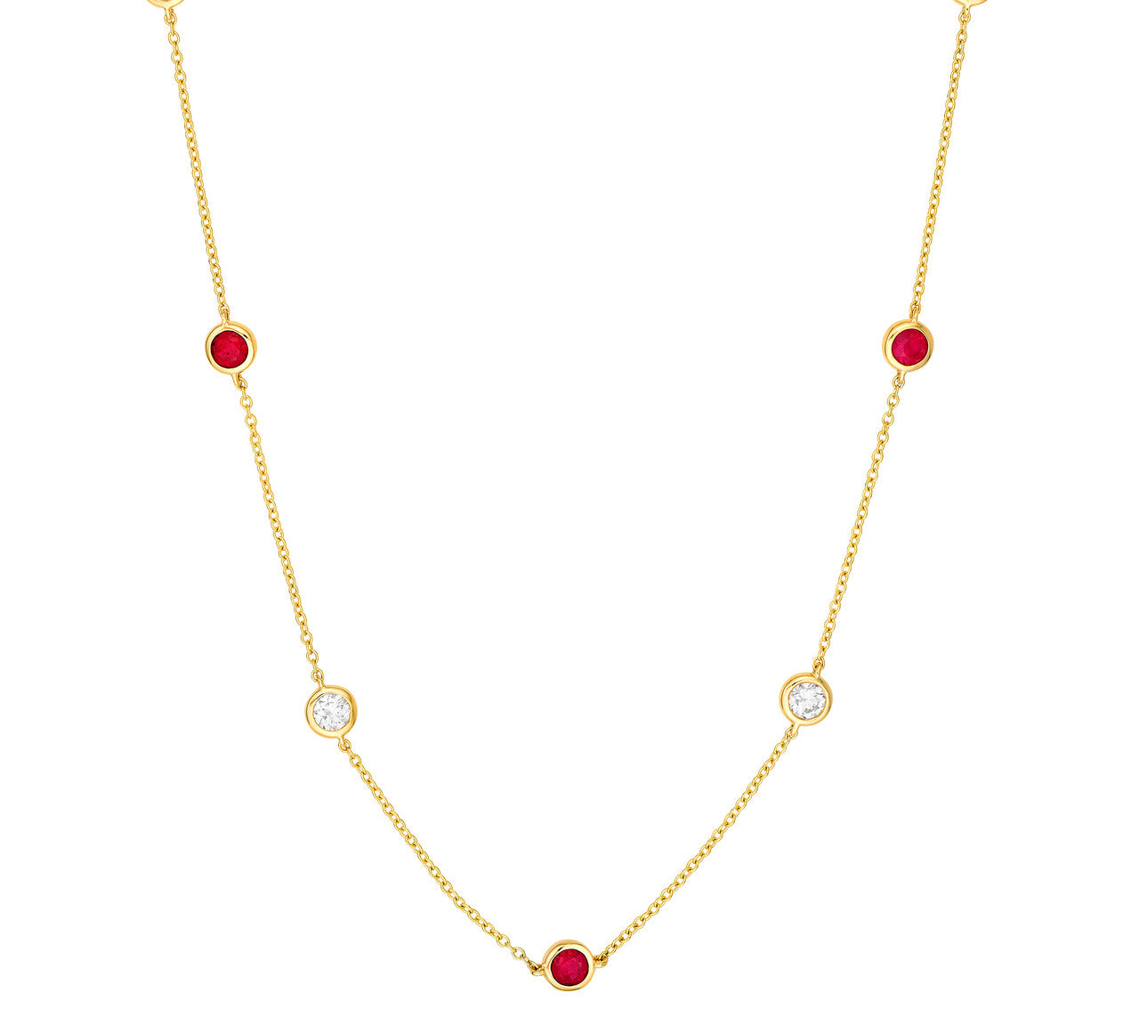 Below are long-tail keywords tailored for your 14K Gold 3/8tcw Diamond & Ruby Bezel Station Necklace.
