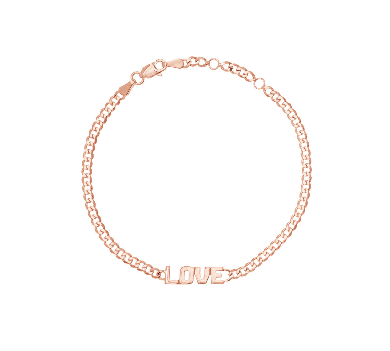 14K Gold Love Curb Chain Adjustable Bracelet