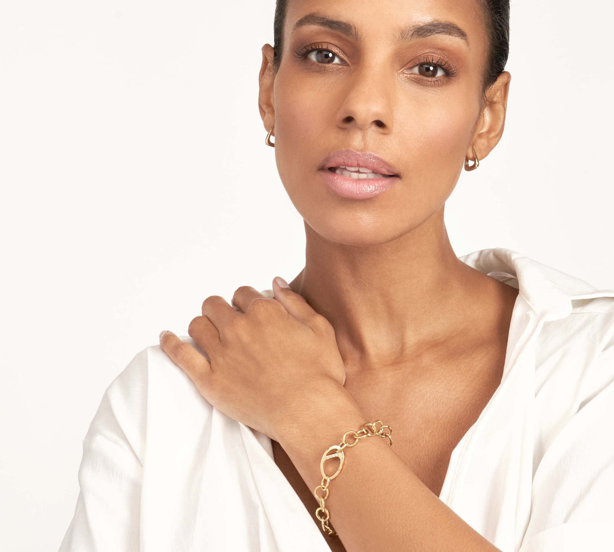 14K Round Link Bracelet with  1/15ctw Diamond Push Lock