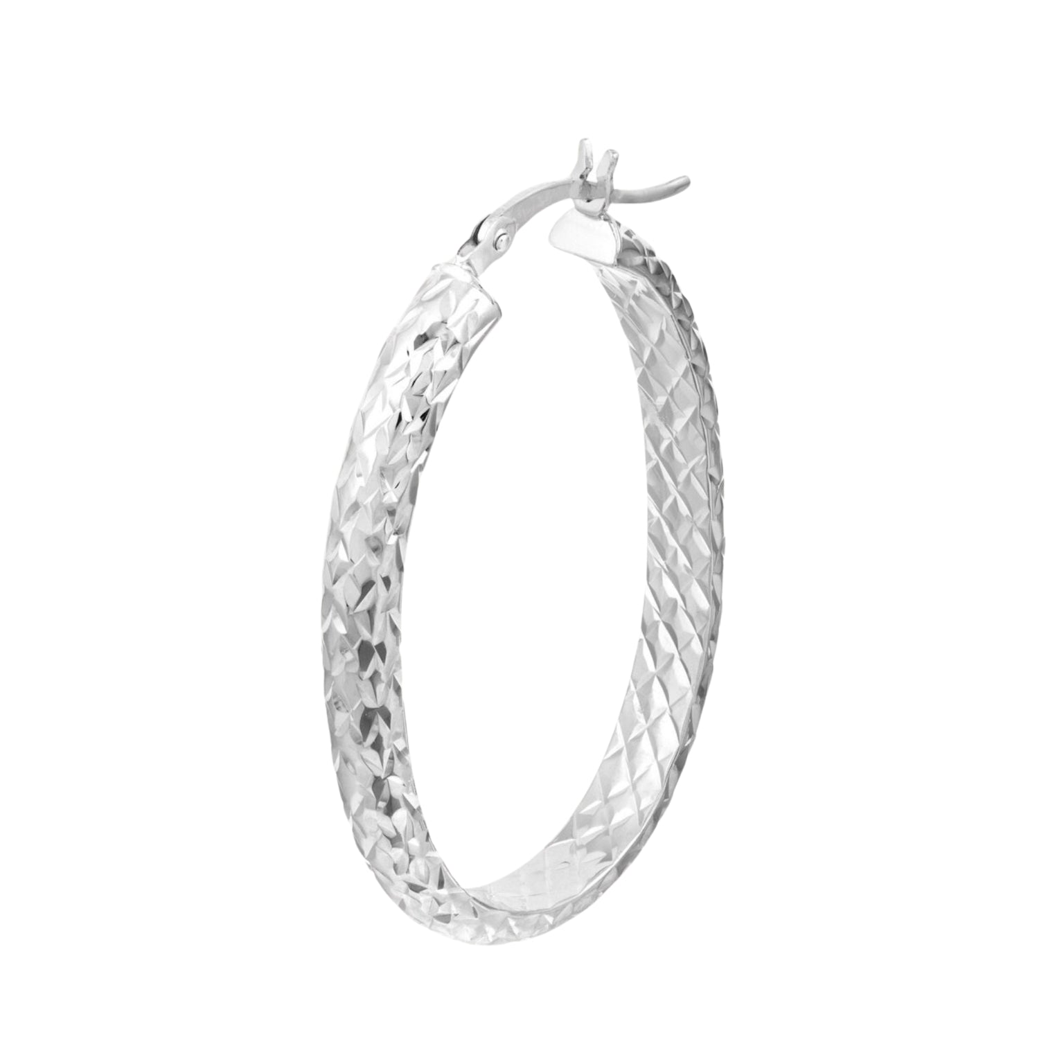 14K Solid Gold Oval Diamond Cut Hoop Earrings—Timeless Elegance