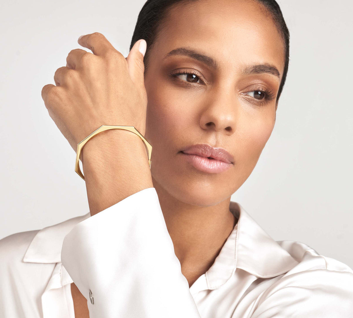 Real 14K Gold Hinged Bangle Bracelet - Geometric Octagon with Greek Key Design