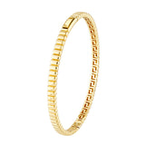 14K Gold Ribbed Hinge Bangle Bracelet with Greek Key Detail