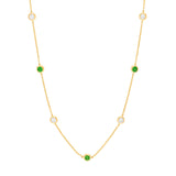14K Gold Emerald & Diamond Bezel Station Necklace