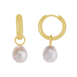 14K Pearl Drop Huggie Earrings