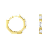 14K Solid Gold CZ Baguette Huggie Earring