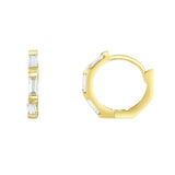 14K Solid Gold CZ Baguette Huggie Earring