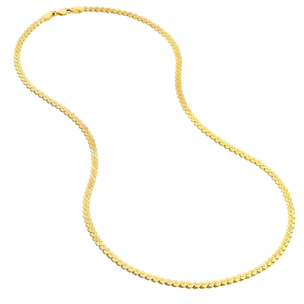 14K solid gold serpentine chain necklace 3mm real gold