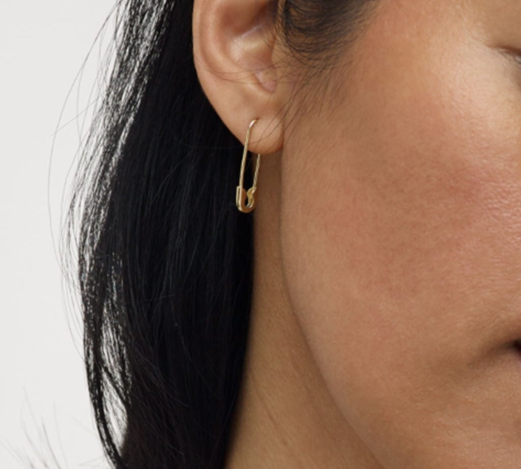 14K gold safety pin earring 30mm
