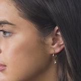 14K Gold Dangle Heart Drop Hoop Earrings