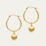 14K Solid Gold Heart Drop Hoop Earrings | MONTENERI JEWELRY