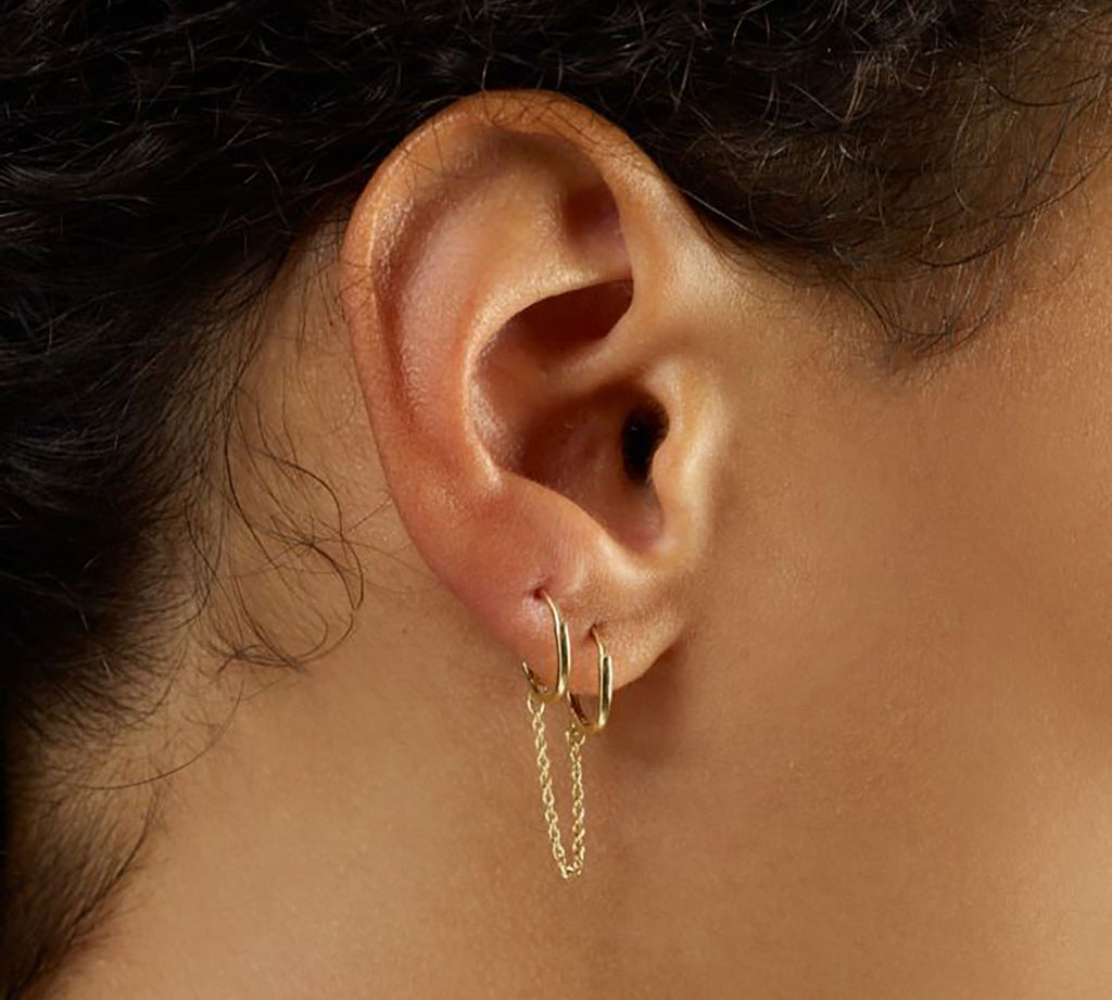 Double Chain Huggies Hoop Earrings | Double Chain Hoops | MONTENERI JEWELRY