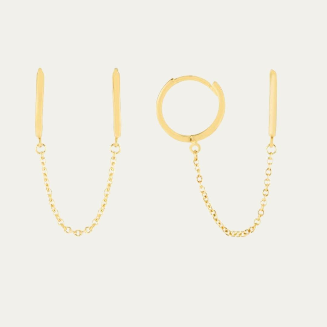 Double Chain Huggies Hoop Earrings | Double Chain Hoops | MONTENERI JEWELRY