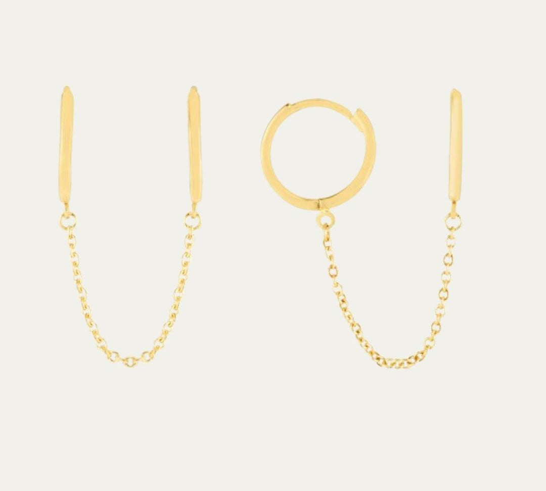 Double Chain Huggies Hoop Earrings | Double Chain Hoops | MONTENERI JEWELRY