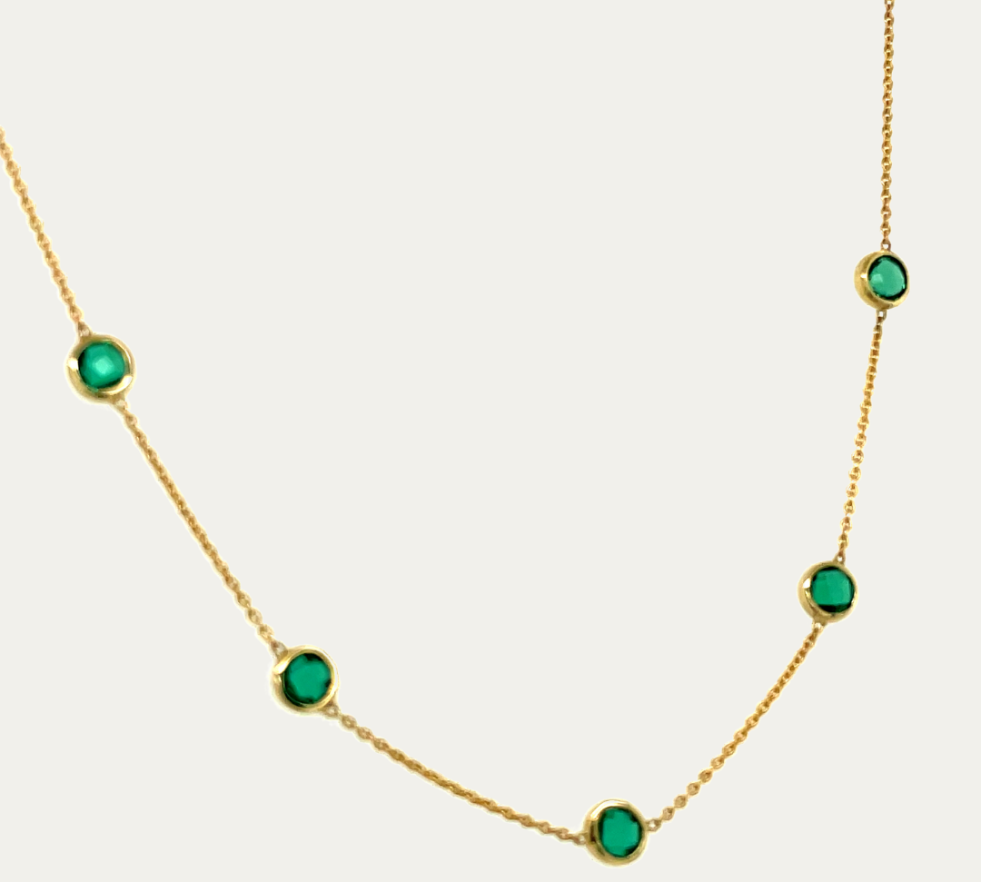 Bezel Set Emerald Choker Necklace | 14K Solid Gold Emerald Necklace | MONTENERI JEWELRY