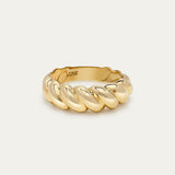 14K Solid Gold Croissant Ring Twisted Dome Ring
