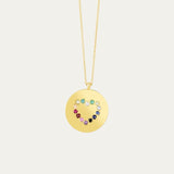 14K Solid Gold Gemstone Rainbow Heart Medallion Necklace