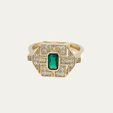 14k Solid Gold Emerald and CZ Ring