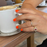 14K Solid Gold CZ & Mother Pearl Ring