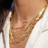 Solid 10K Gold Herringbone Chain Necklace 2.8mm 3.8mm 4.6mm 6mm Width | Women Flat Real Gold Chain | Herringbone Liquid Link Gold 14