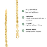 10K Yellow Solid Gold Lite Diamond Cut Rope Chain