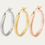 14K Oval Diamond Cut Textured Hoop Earrings