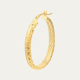 14K Oval Diamond Cut Textured Hoop Earrings