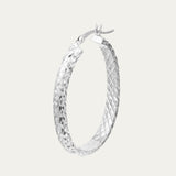 14K Oval Diamond Cut Textured Hoop Earrings