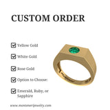 14K Solid Gold Emerald Signet Ring
